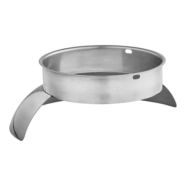 A silver metal safety net with a handle on top.