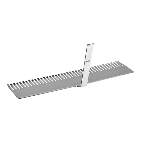 A metal Estella pressure plate for bread slicers with a long metal handle.