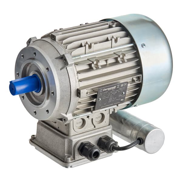 An industrial electric motor with a metal housing and attached wiring, designed for use with the Estella PEM9.