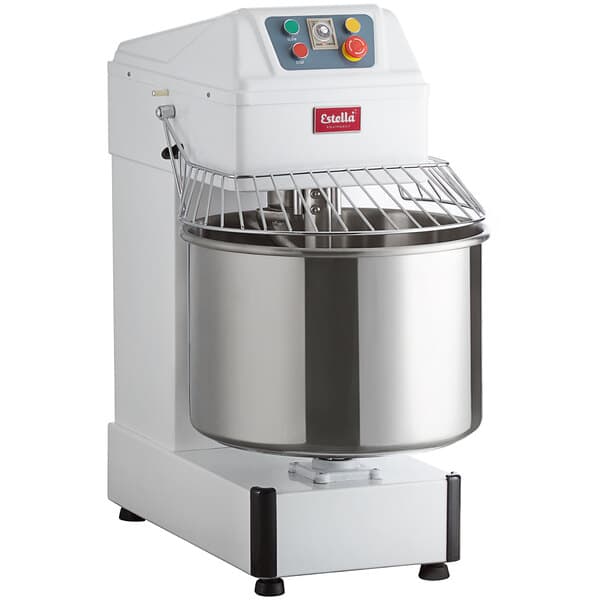 A white Estella spiral dough mixer with a metal bowl.