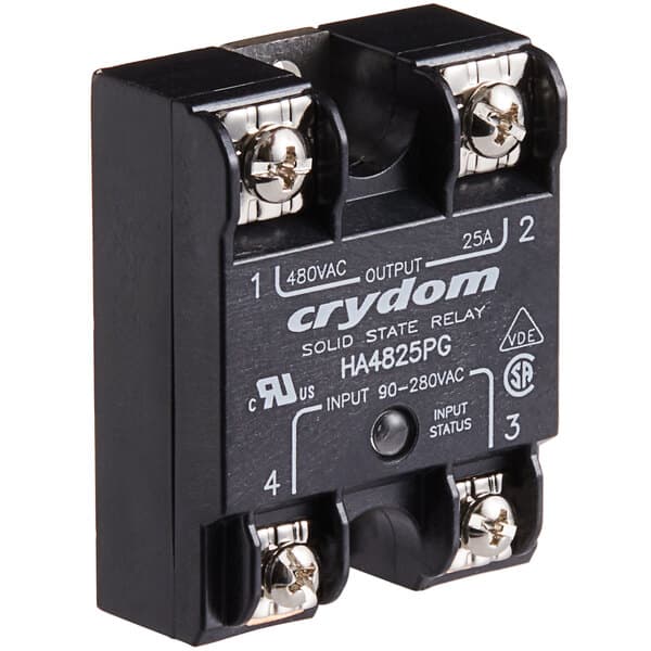 A black Estella Caffe solid state relay with silver screws.