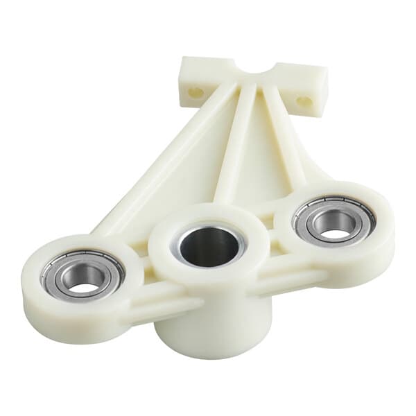 A white plastic replacement seat with three embedded metal bearings, designed for countertop bread slicers.