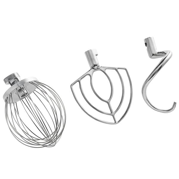 A silver Estella countertop mixer with metal kitchen tools.