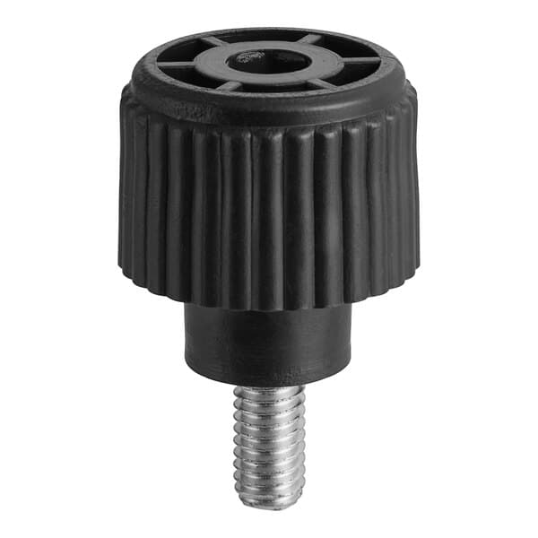 A black plastic Estella foot with a screw in it.