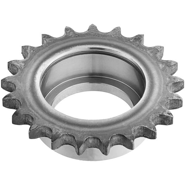 A close-up of a silver Sprocket Axis gear with a hole.