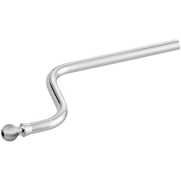 A silver curved metal rod with a handle.