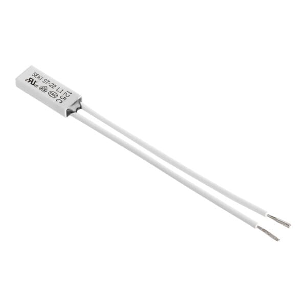 A white Estella Caffe thermal protection fuse with two wires.