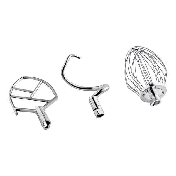 A group of Estella metal mixers with accessories.