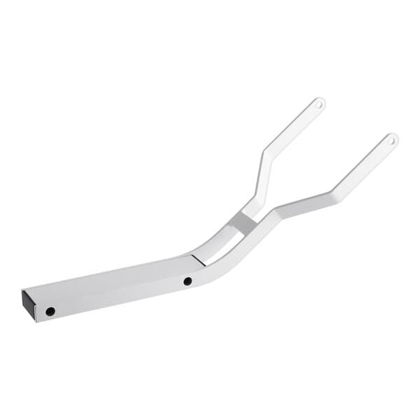 A white metal handle with two black plastic handles on it.