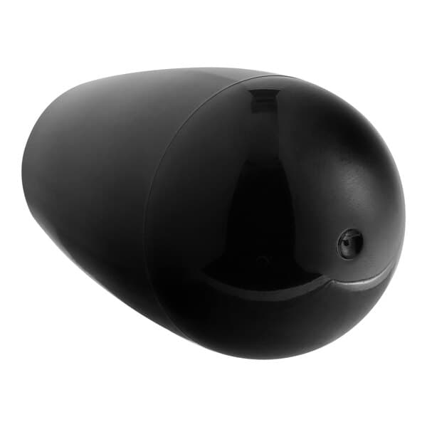A black oval knob with a round hole on a white background.
