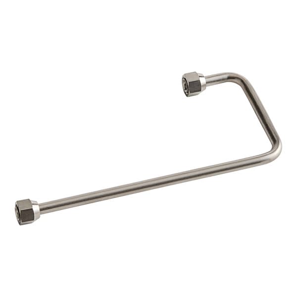 A silver hot tube with nuts on a white background.