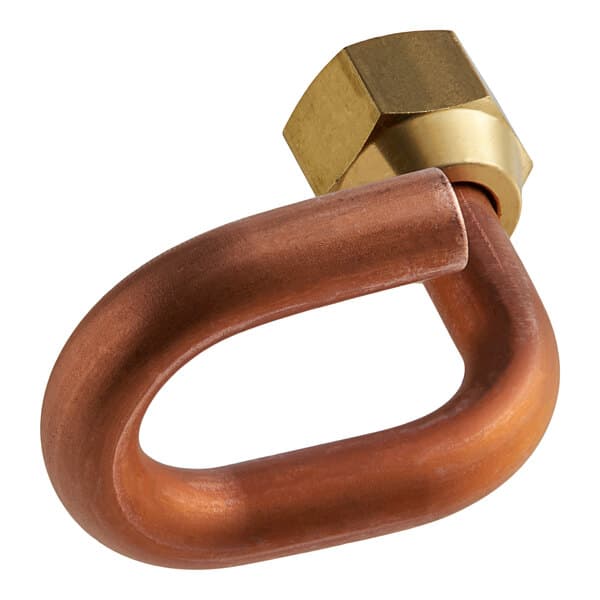 A copper drain tube with a brass nut on it.