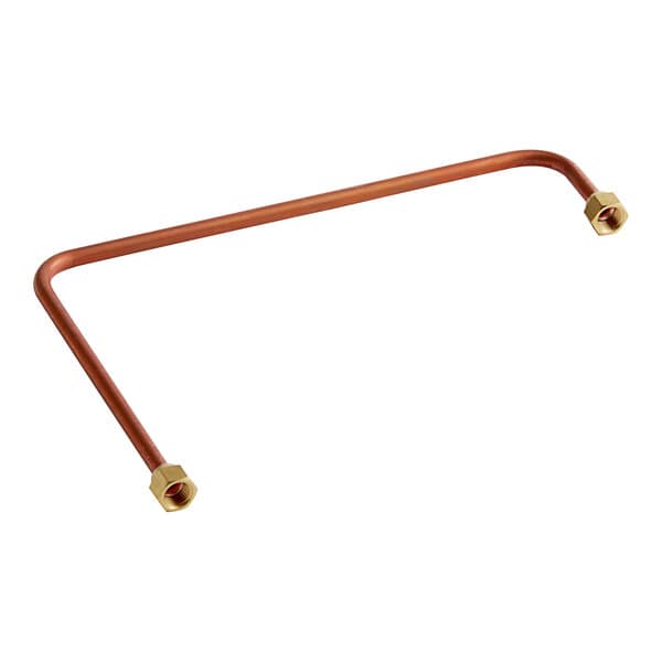 A copper pipe with two brass nuts.