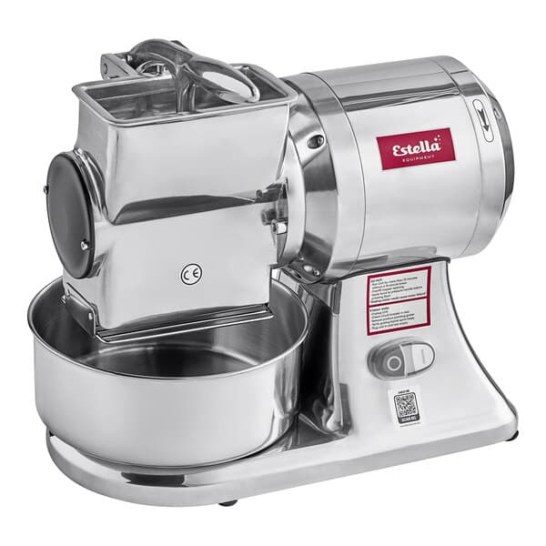 A silver Estella electric hard cheese grater with a bowl attachment.