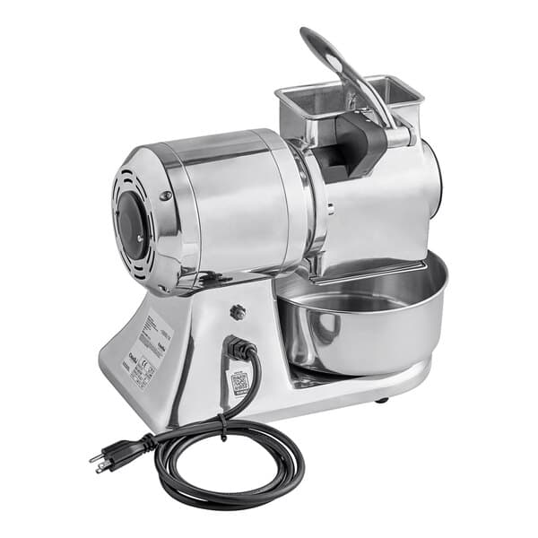 A silver Estella electric hard cheese grater with a bowl.