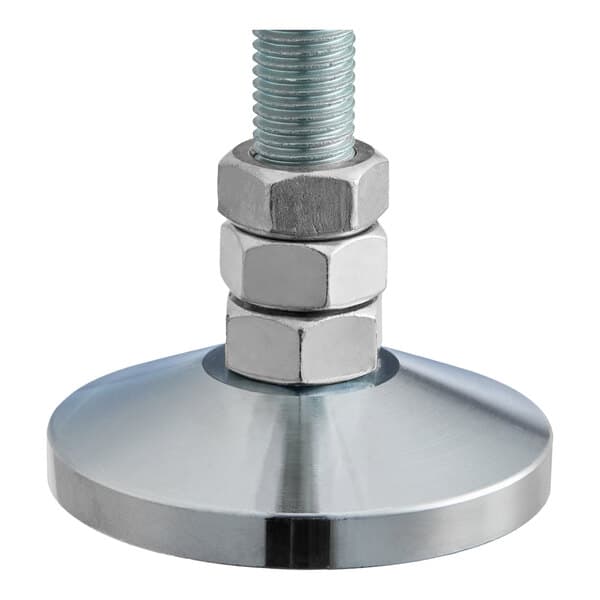 An adjustable metal foot with a threaded rod and three hex nuts, designed for the Estella SM Series.